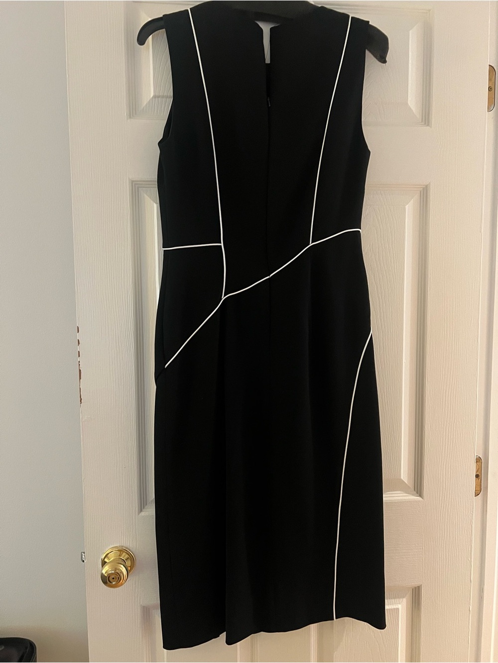 Black Midi Sheath Dress with White Piping